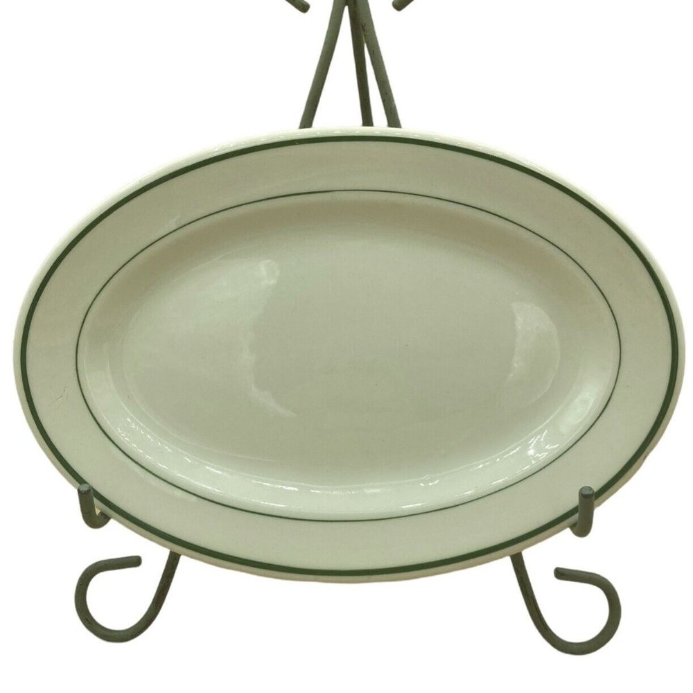Tepco Restaurant Ware Rare 9.5” Dinner Platter Green Bands Off White